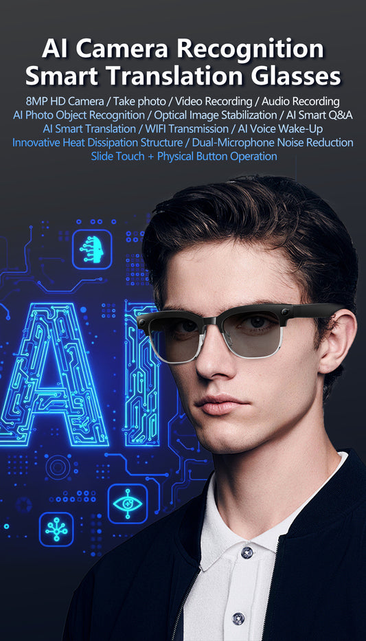 AI Smart Glasses, HD Photo & Video Recording, Bluetooth Headset for Calls & Music, Wireless Connected Eyeglasses
