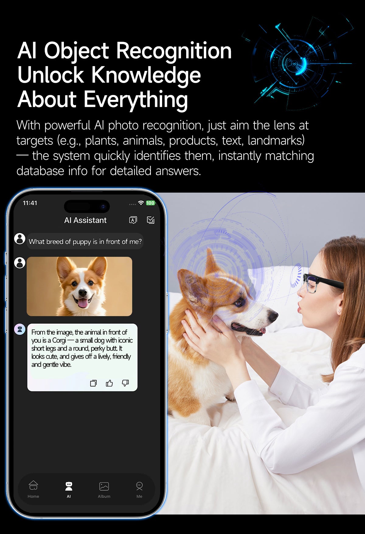 AI Smart Glasses, HD Photo & Video Recording, Bluetooth Headset for Calls & Music, Wireless Connected Eyeglasses