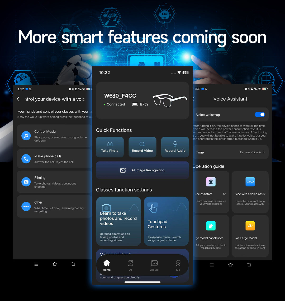 AI Smart Glasses, HD Photo & Video Recording, Bluetooth Headset for Calls & Music, Wireless Connected Eyeglasses