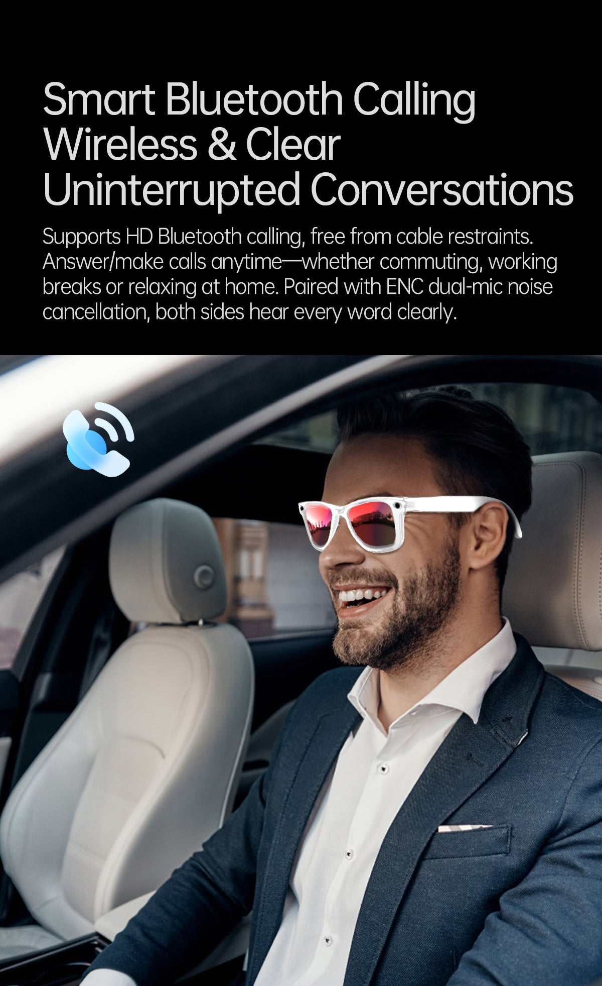 Smart AI Glasses with Camera & Audio Recorder – Hands-Free POV Video, Noise Cancelling Mic, Bluetooth Calls & Music