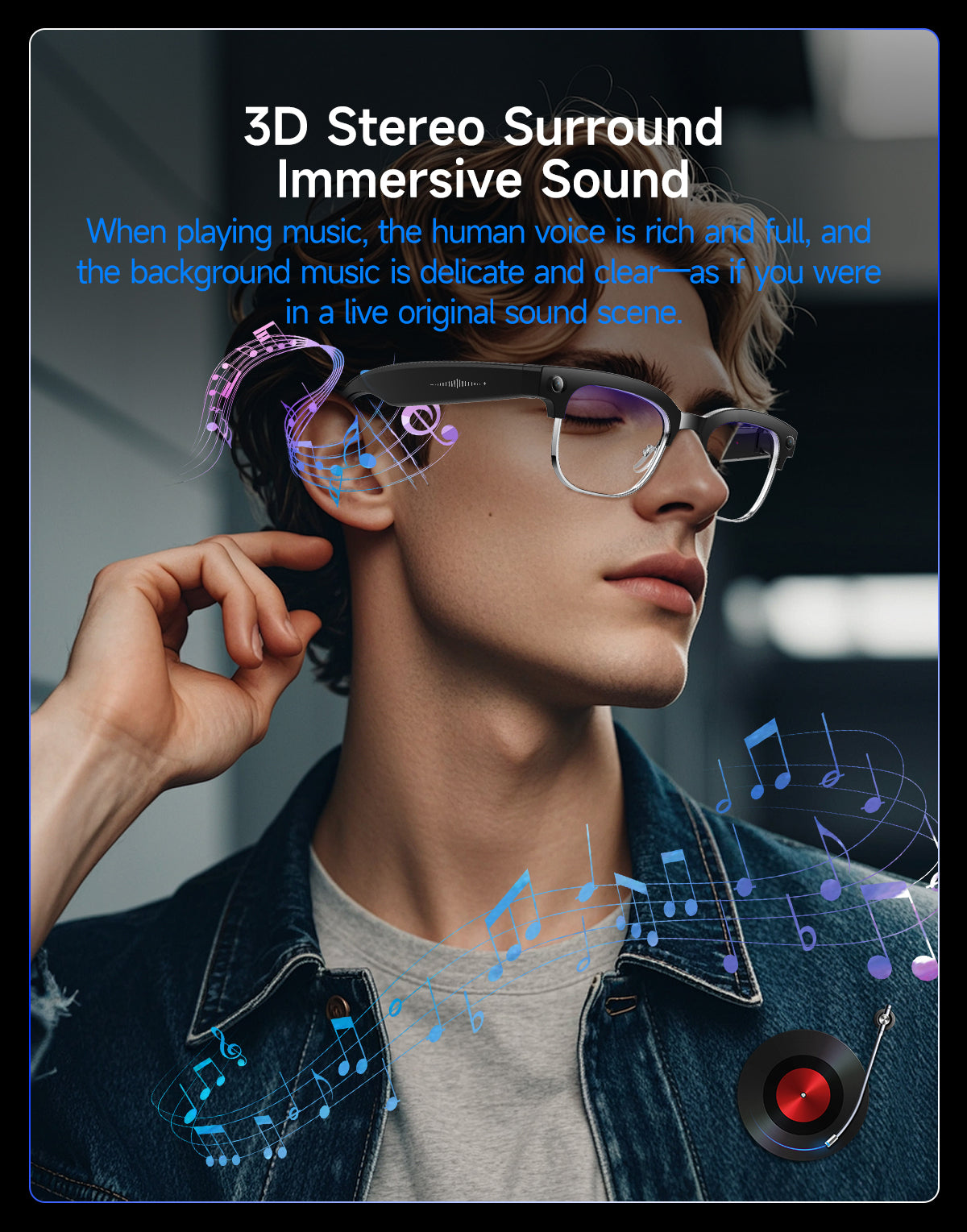 AI Smart Glasses, HD Photo & Video Recording, Bluetooth Headset for Calls & Music, Wireless Connected Eyeglasses