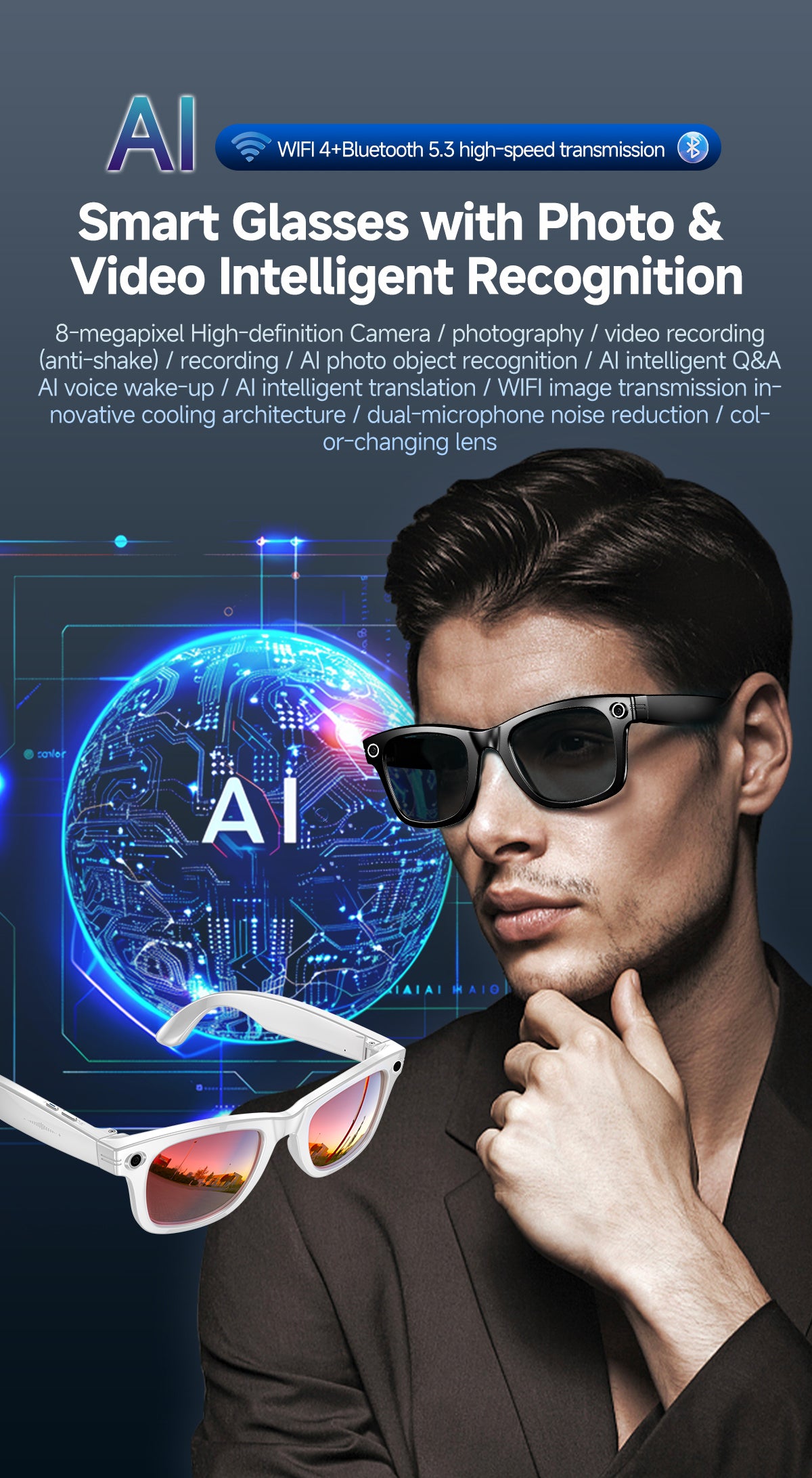 AI Camera Glasses | Shoot, Call & Play Music via Bluetooth