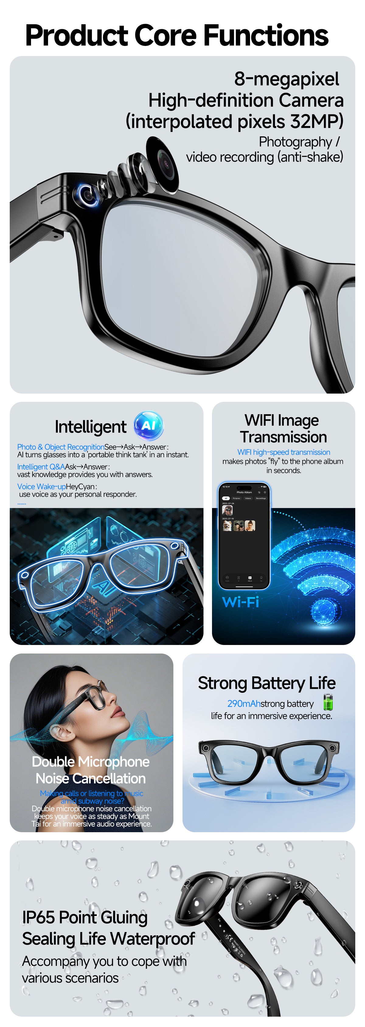 AI Camera Glasses | Shoot, Call & Play Music via Bluetooth