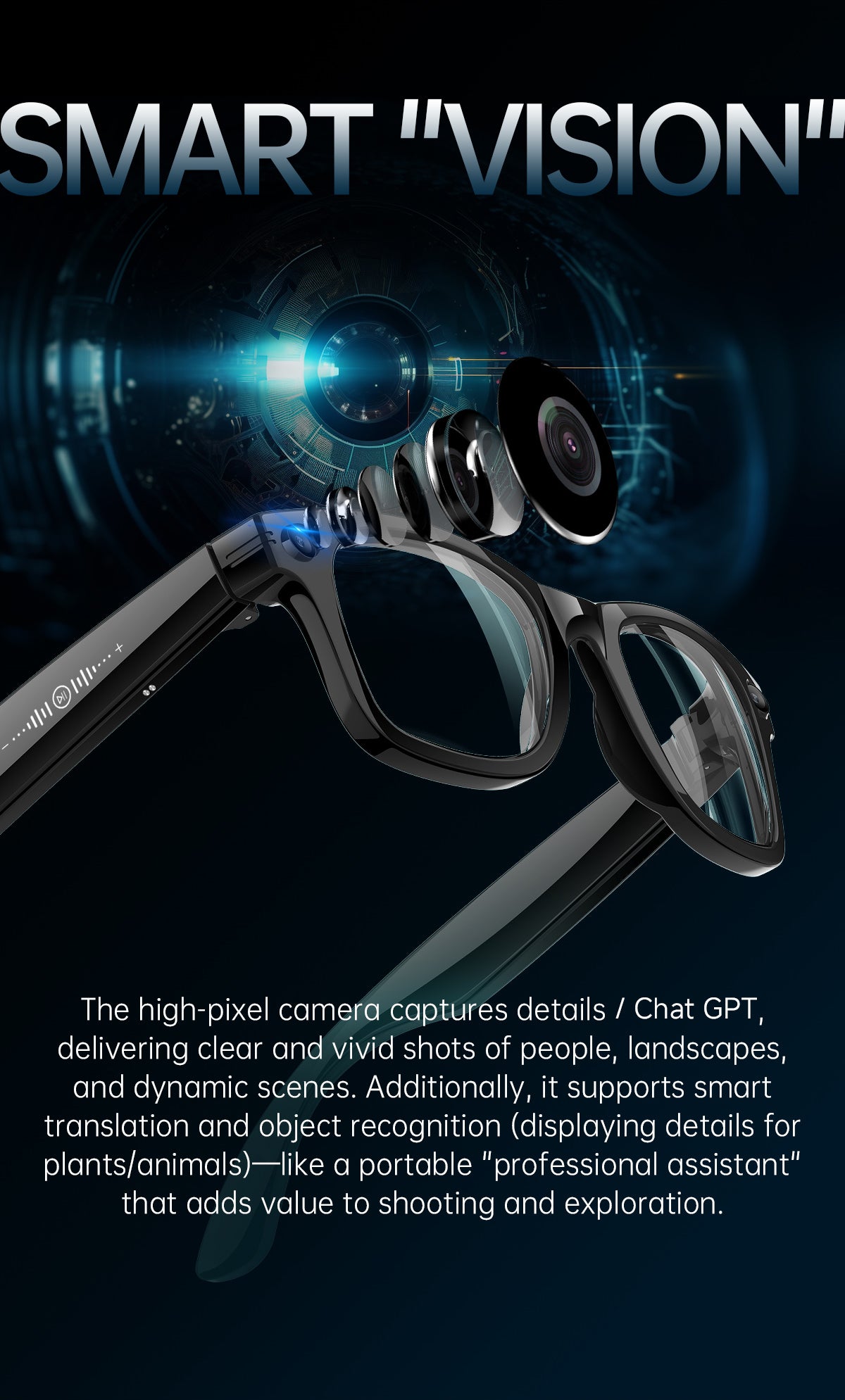 Smart AI Glasses with Camera & Audio Recorder – Hands-Free POV Video, Noise Cancelling Mic, Bluetooth Calls & Music
