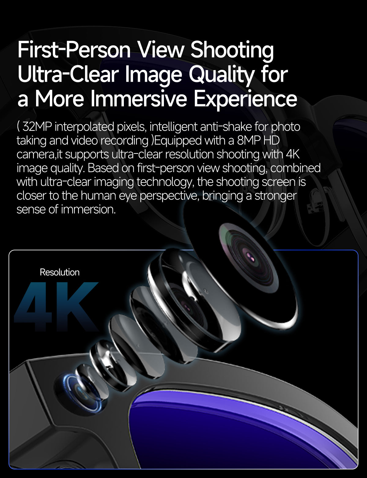 AI Smart Glasses, HD Photo & Video Recording, Bluetooth Headset for Calls & Music, Wireless Connected Eyeglasses