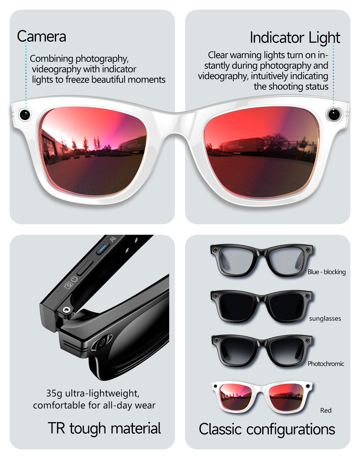AI Camera Glasses | Shoot, Call & Play Music via Bluetooth