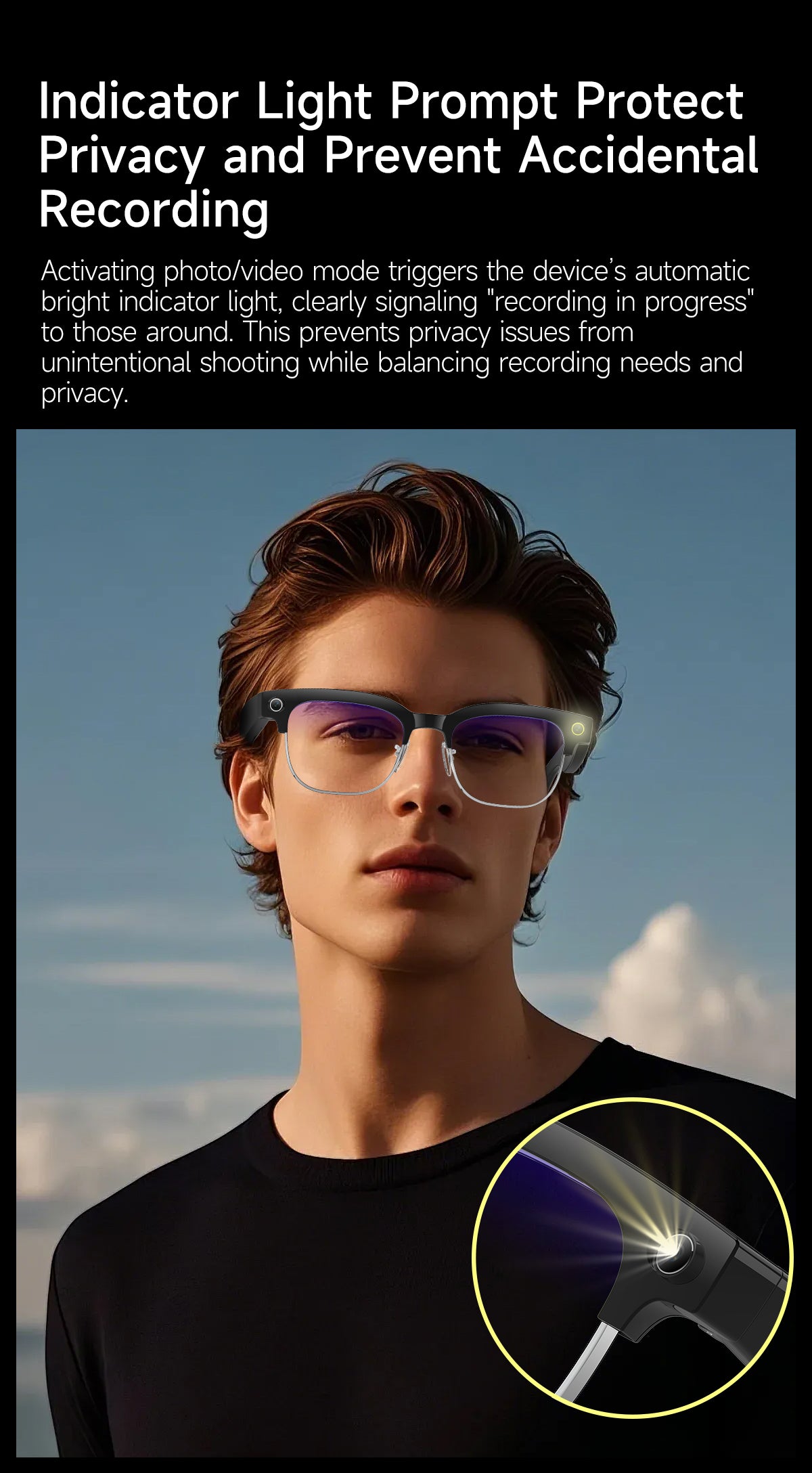 AI Smart Glasses, HD Photo & Video Recording, Bluetooth Headset for Calls & Music, Wireless Connected Eyeglasses