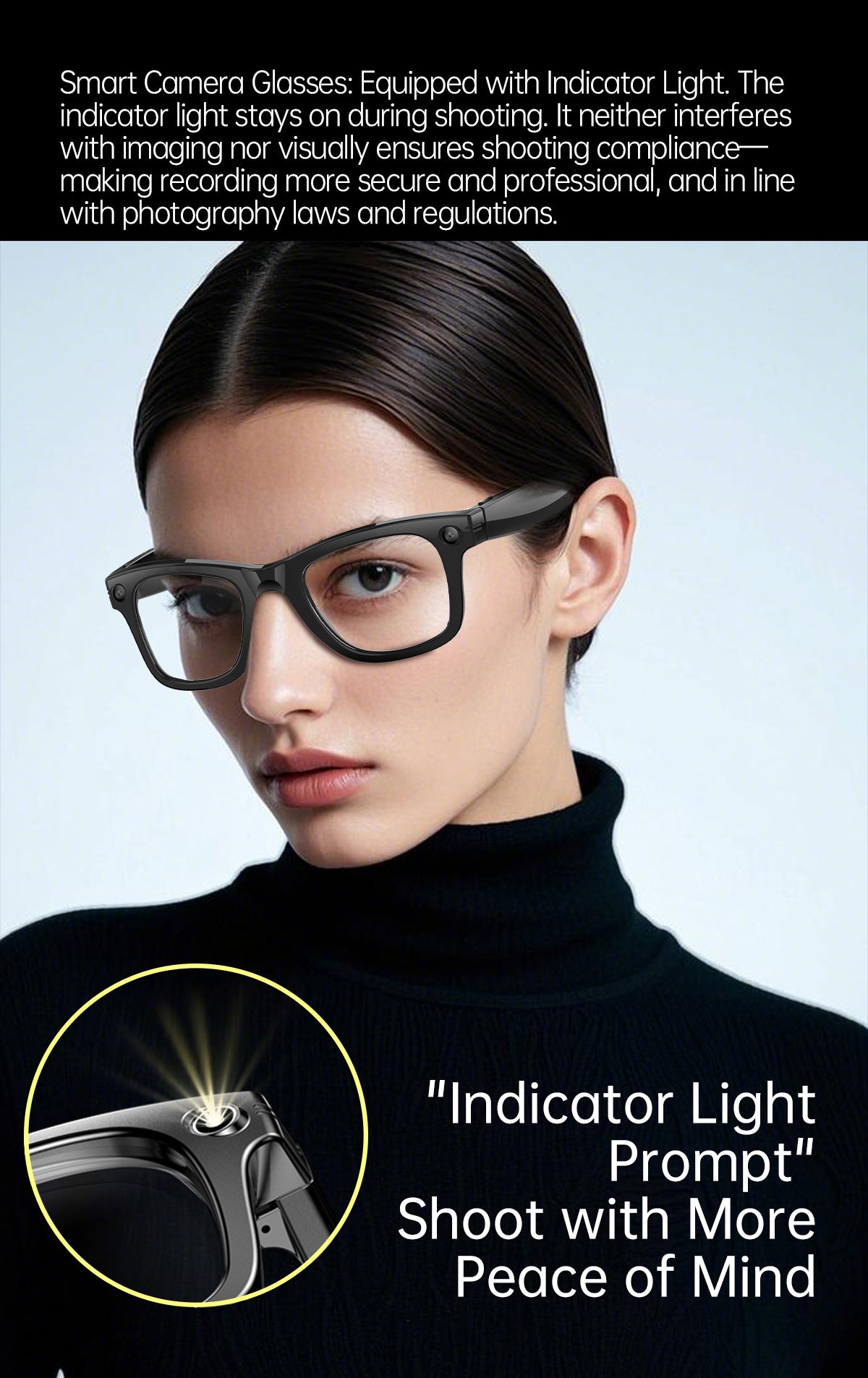 Smart AI Glasses with Camera & Audio Recorder – Hands-Free POV Video, Noise Cancelling Mic, Bluetooth Calls & Music