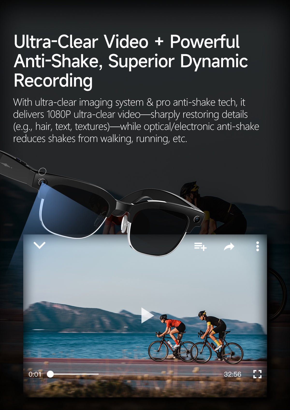 AI Smart Glasses, HD Photo & Video Recording, Bluetooth Headset for Calls & Music, Wireless Connected Eyeglasses
