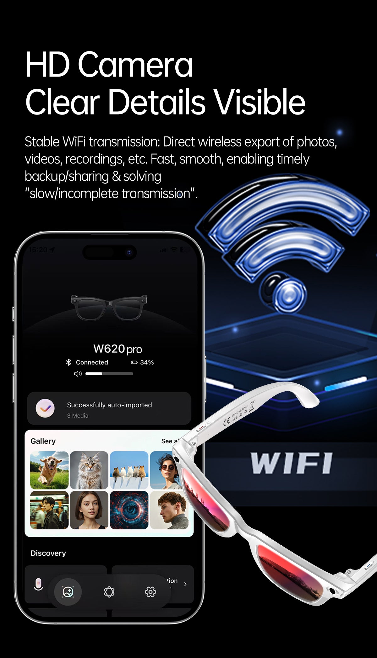 Smart AI Glasses with Camera & Audio Recorder – Hands-Free POV Video, Noise Cancelling Mic, Bluetooth Calls & Music