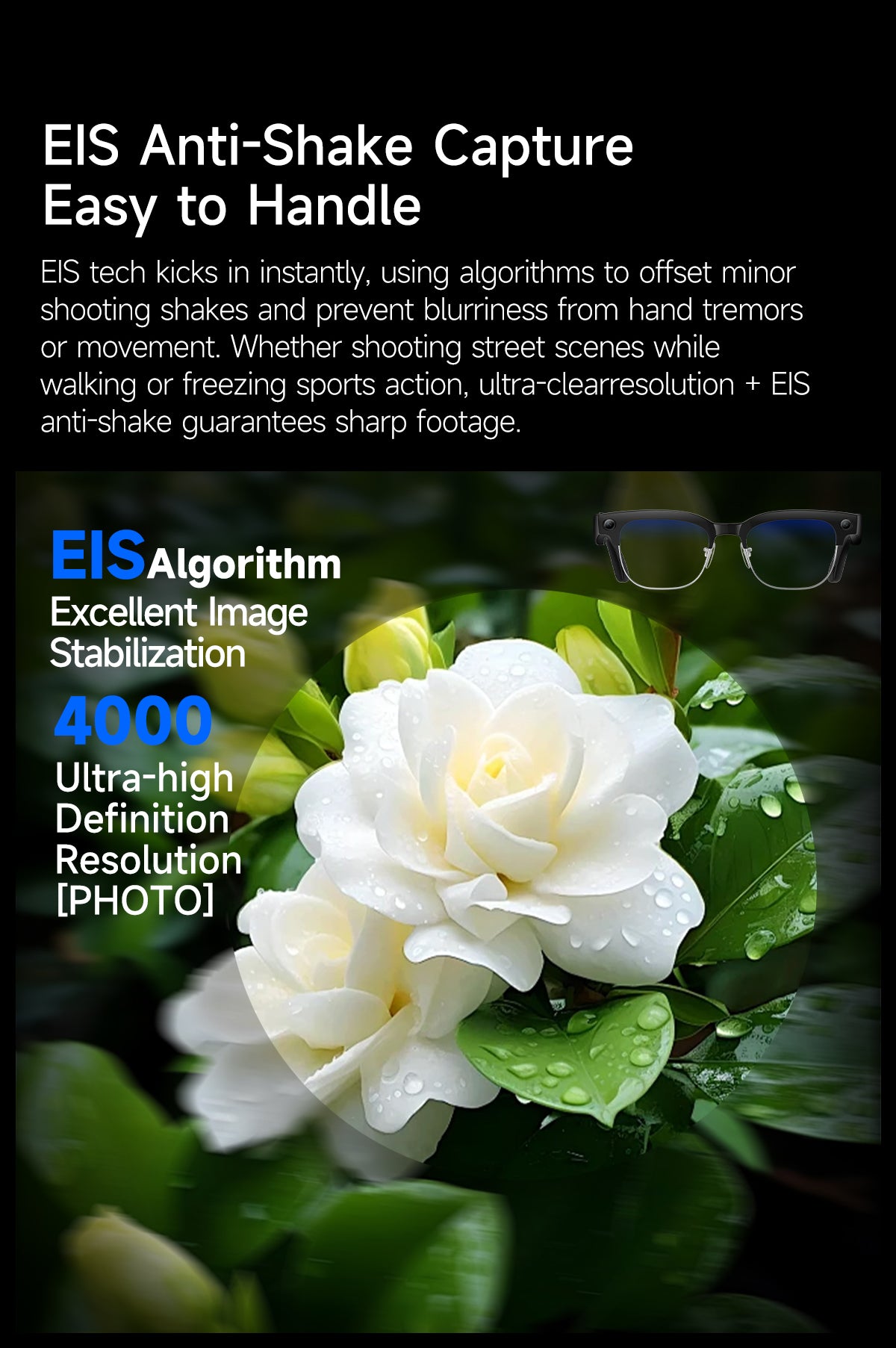 AI Smart Glasses, HD Photo & Video Recording, Bluetooth Headset for Calls & Music, Wireless Connected Eyeglasses