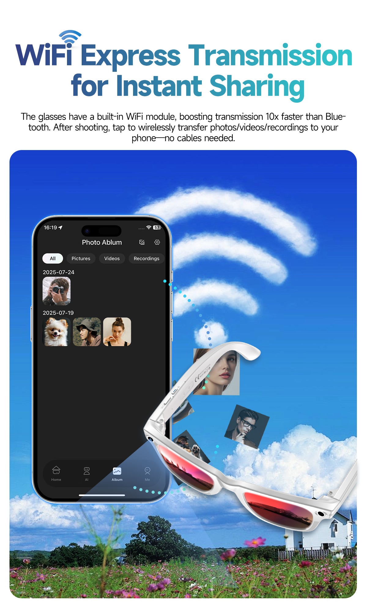 AI Camera Glasses | Shoot, Call & Play Music via Bluetooth