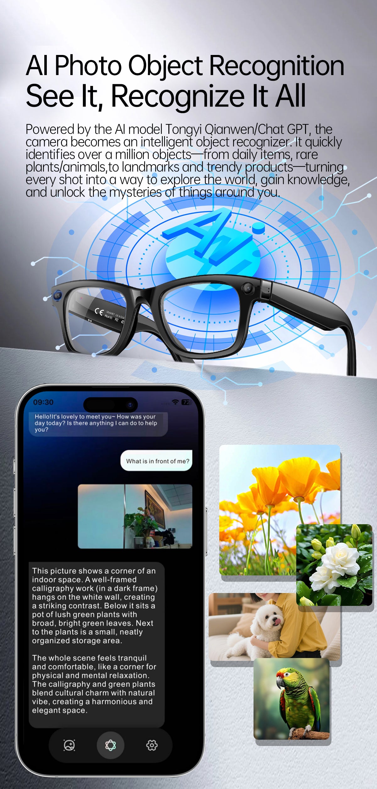 Smart AI Glasses with Camera & Audio Recorder – Hands-Free POV Video, Noise Cancelling Mic, Bluetooth Calls & Music