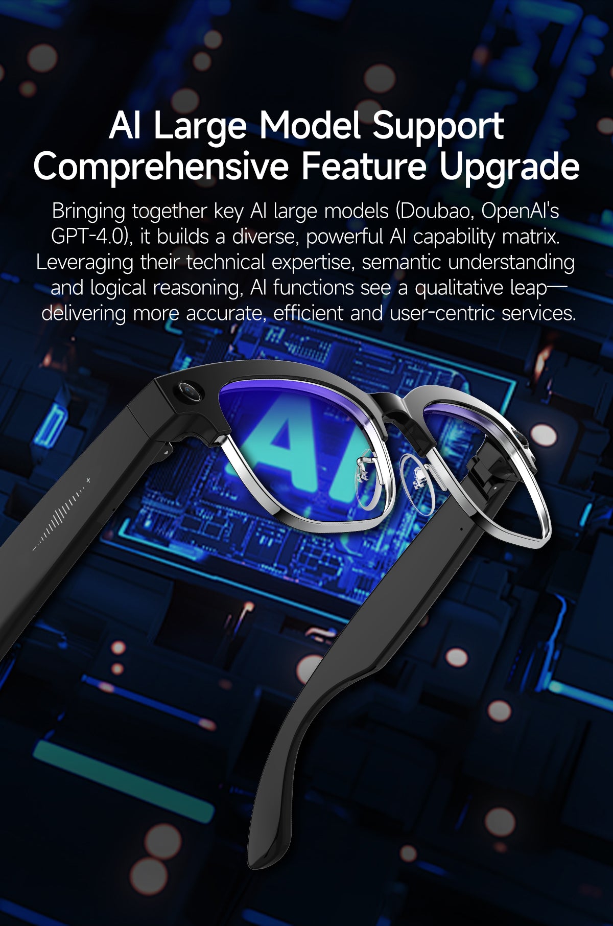 AI Smart Glasses, HD Photo & Video Recording, Bluetooth Headset for Calls & Music, Wireless Connected Eyeglasses