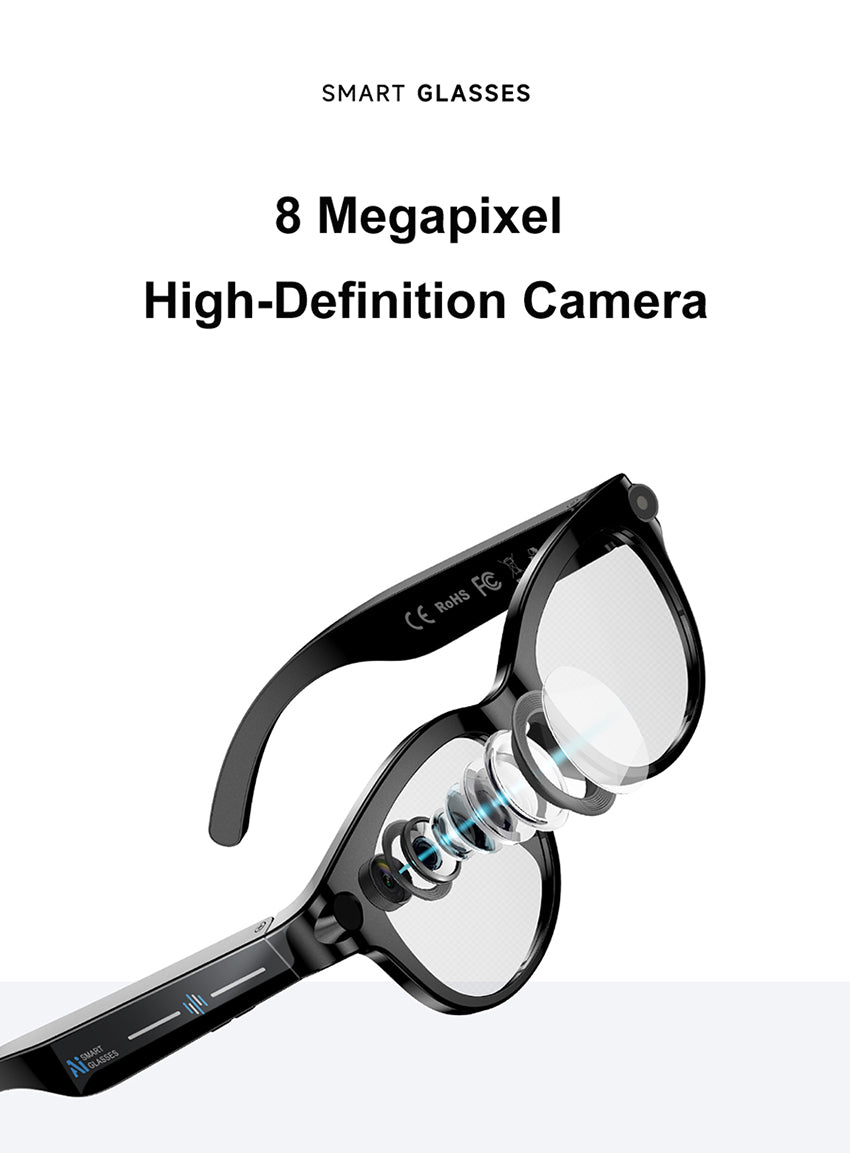 AI Audio & Video Glasses | First-Person Vlog Recording, Clear Stereo Sound, AI Transcription & All-Day Wearable