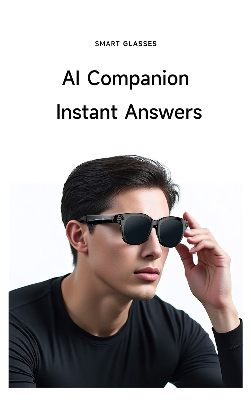 AI Audio & Video Glasses | First-Person Vlog Recording, Clear Stereo Sound, AI Transcription & All-Day Wearable