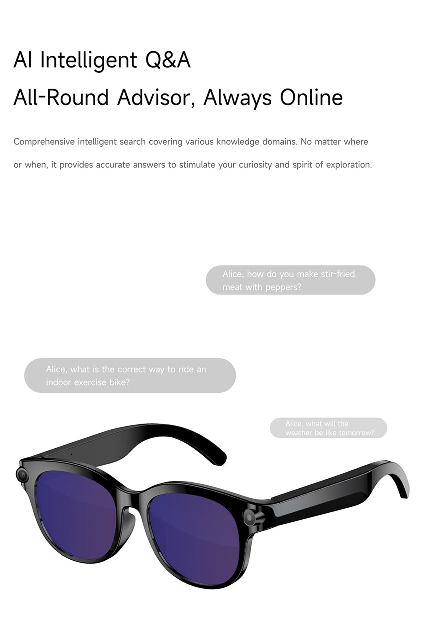 AI Audio & Video Glasses | First-Person Vlog Recording, Clear Stereo Sound, AI Transcription & All-Day Wearable