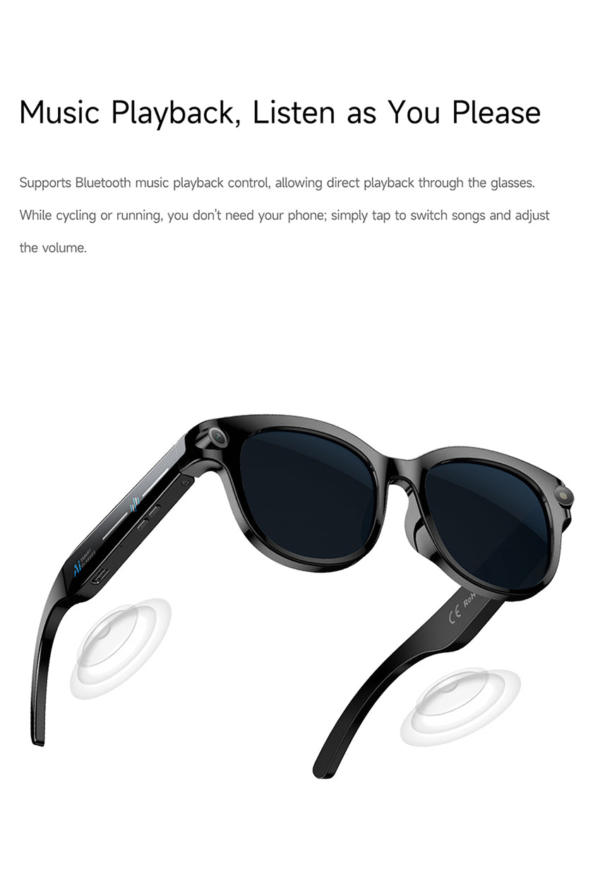 AI Audio & Video Glasses | First-Person Vlog Recording, Clear Stereo Sound, AI Transcription & All-Day Wearable