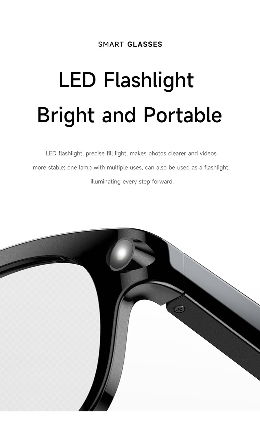 AI Audio & Video Glasses | First-Person Vlog Recording, Clear Stereo Sound, AI Transcription & All-Day Wearable