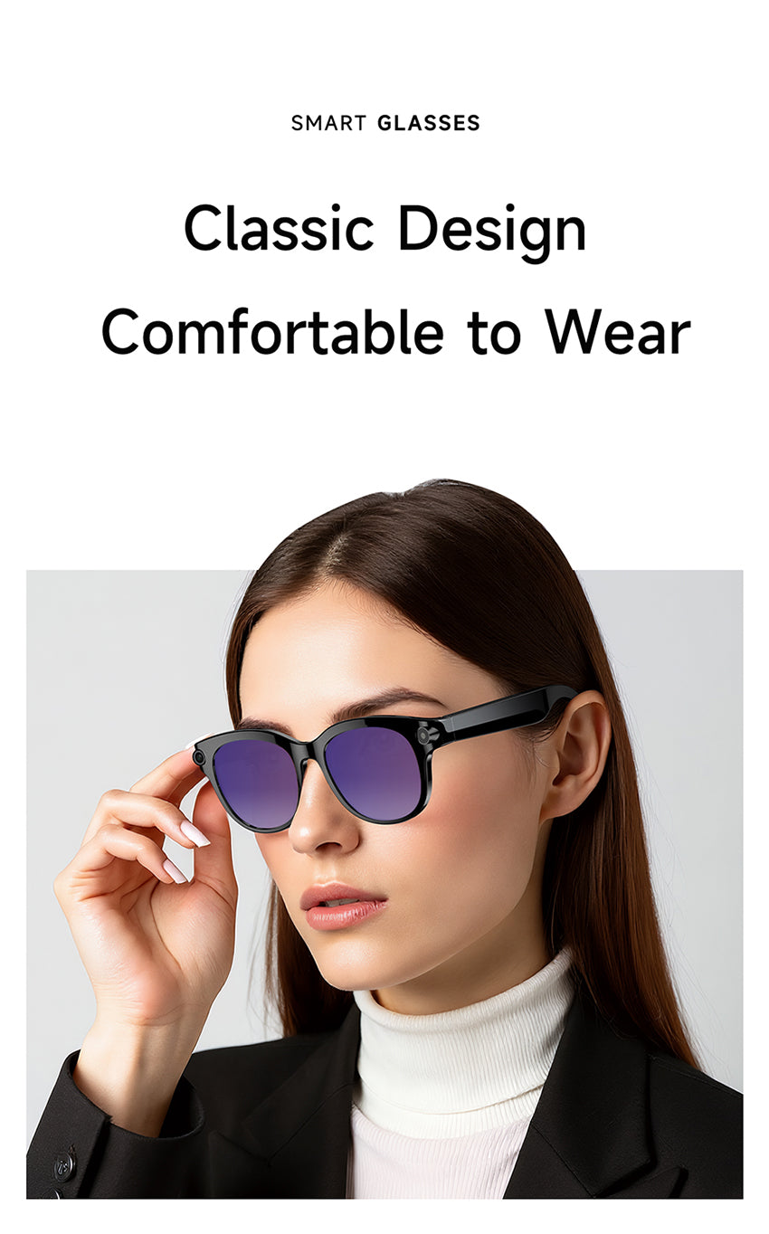 AI Audio & Video Glasses | First-Person Vlog Recording, Clear Stereo Sound, AI Transcription & All-Day Wearable