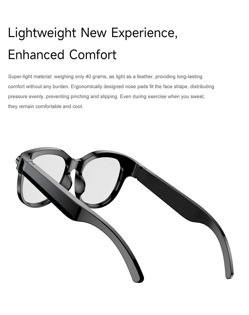 AI Audio & Video Glasses | First-Person Vlog Recording, Clear Stereo Sound, AI Transcription & All-Day Wearable