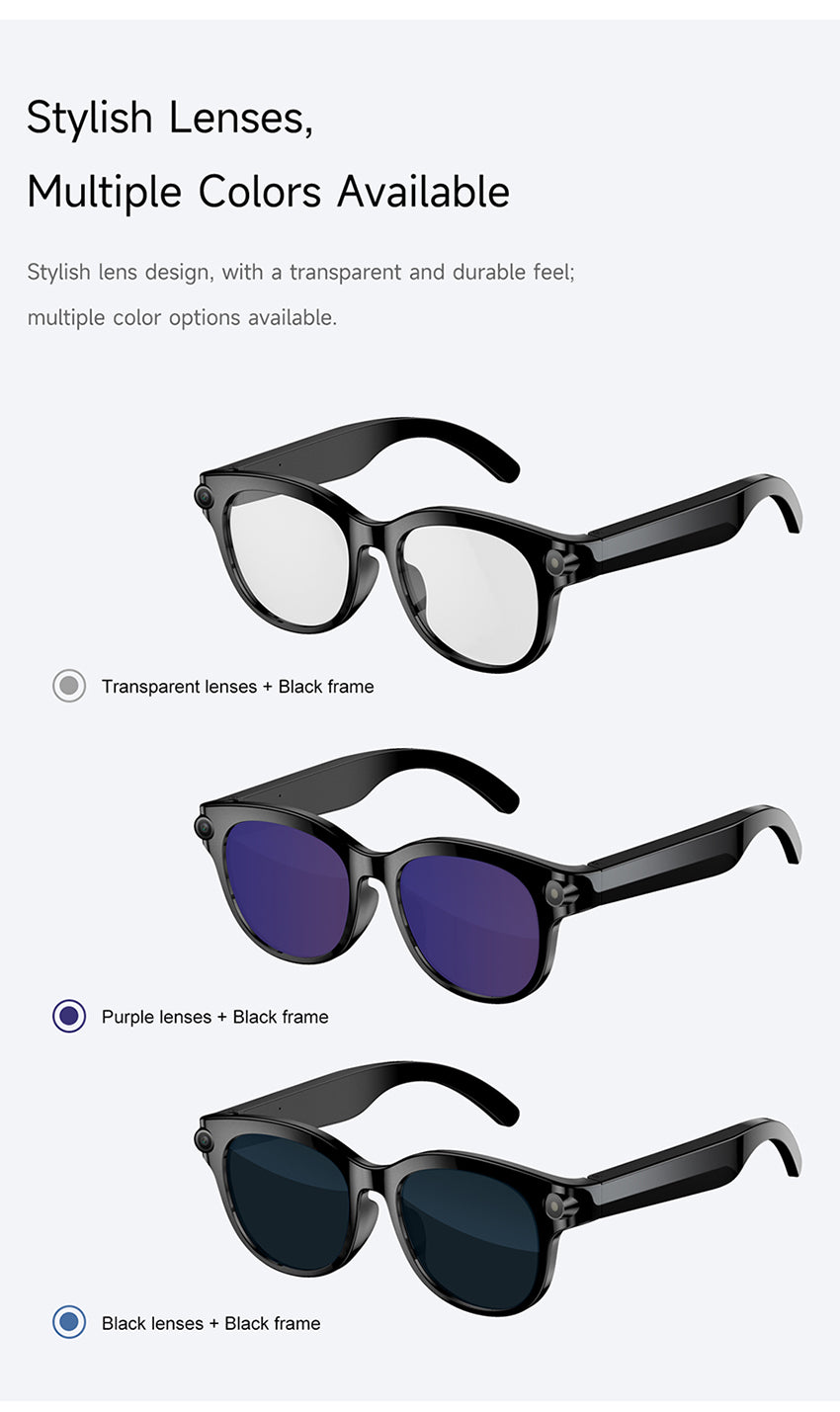 AI Audio & Video Glasses | First-Person Vlog Recording, Clear Stereo Sound, AI Transcription & All-Day Wearable