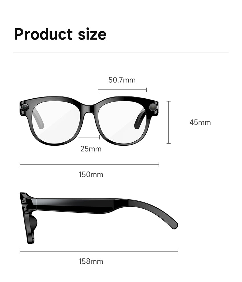 AI Audio & Video Glasses | First-Person Vlog Recording, Clear Stereo Sound, AI Transcription & All-Day Wearable