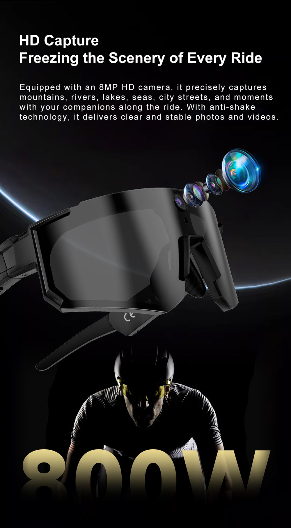 AI Sports Recording Smart Glasses | 8MP First-Person Camera EIS Anti-Shake Cycling Sunglasses with AI Voice Assistant, Bluetooth Call & Wi-Fi Transfer
