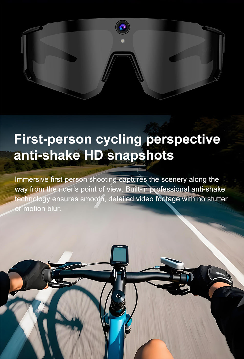 AI Sports Recording Smart Glasses | 8MP First-Person Camera EIS Anti-Shake Cycling Sunglasses with AI Voice Assistant, Bluetooth Call & Wi-Fi Transfer