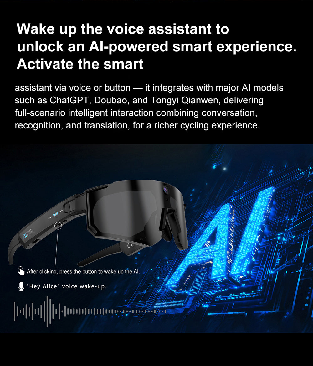 AI Sports Recording Smart Glasses | 8MP First-Person Camera EIS Anti-Shake Cycling Sunglasses with AI Voice Assistant, Bluetooth Call & Wi-Fi Transfer