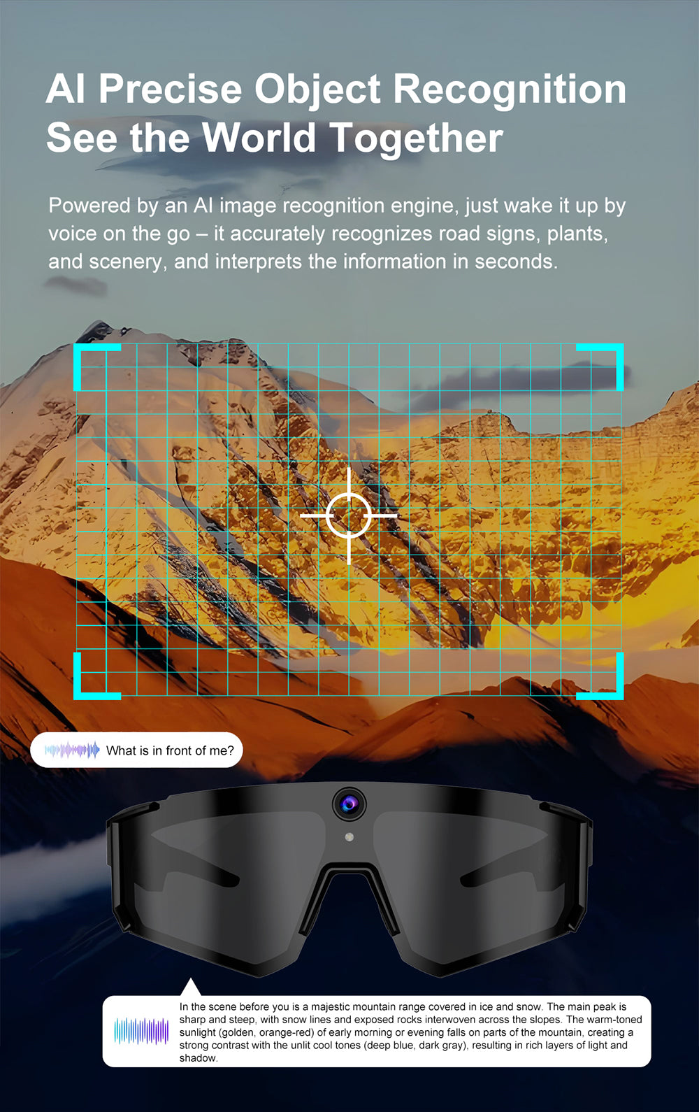 AI Sports Recording Smart Glasses | 8MP First-Person Camera EIS Anti-Shake Cycling Sunglasses with AI Voice Assistant, Bluetooth Call & Wi-Fi Transfer