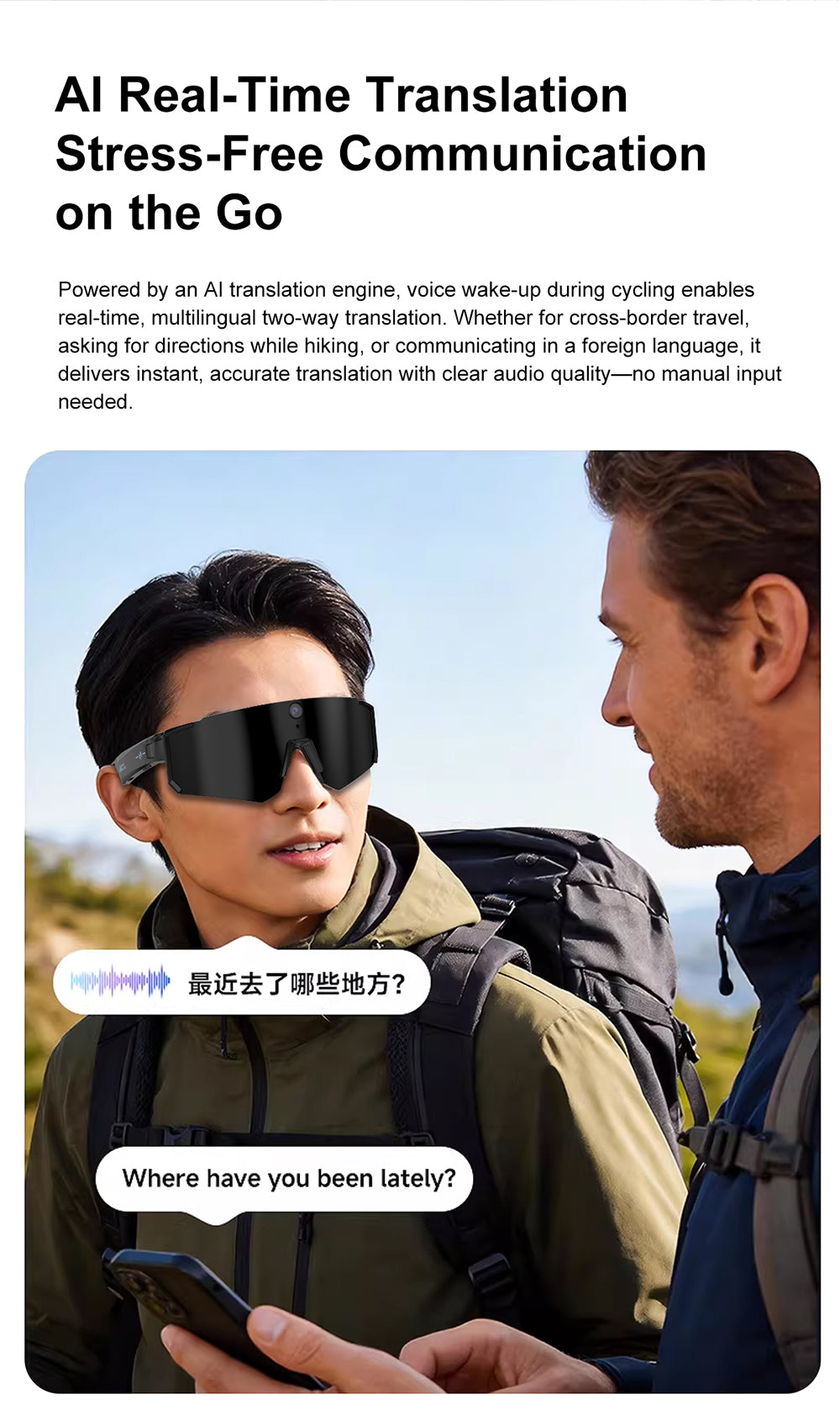 AI Sports Recording Smart Glasses | 8MP First-Person Camera EIS Anti-Shake Cycling Sunglasses with AI Voice Assistant, Bluetooth Call & Wi-Fi Transfer