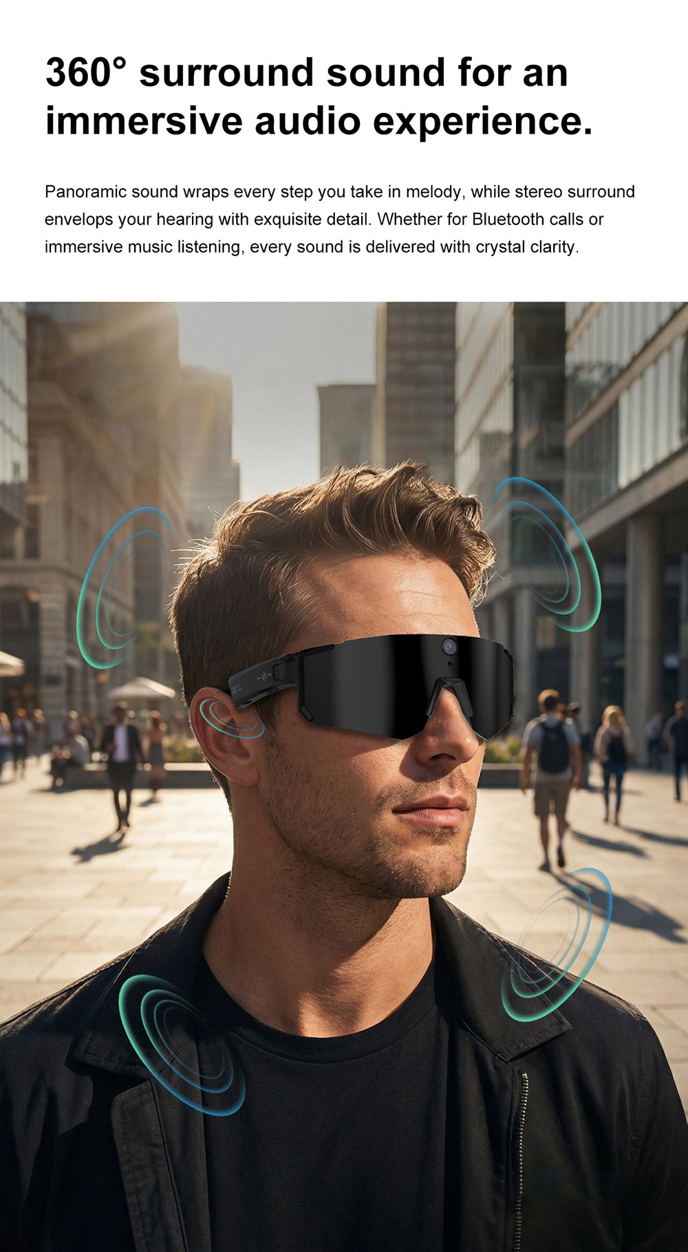 AI Sports Recording Smart Glasses | 8MP First-Person Camera EIS Anti-Shake Cycling Sunglasses with AI Voice Assistant, Bluetooth Call & Wi-Fi Transfer