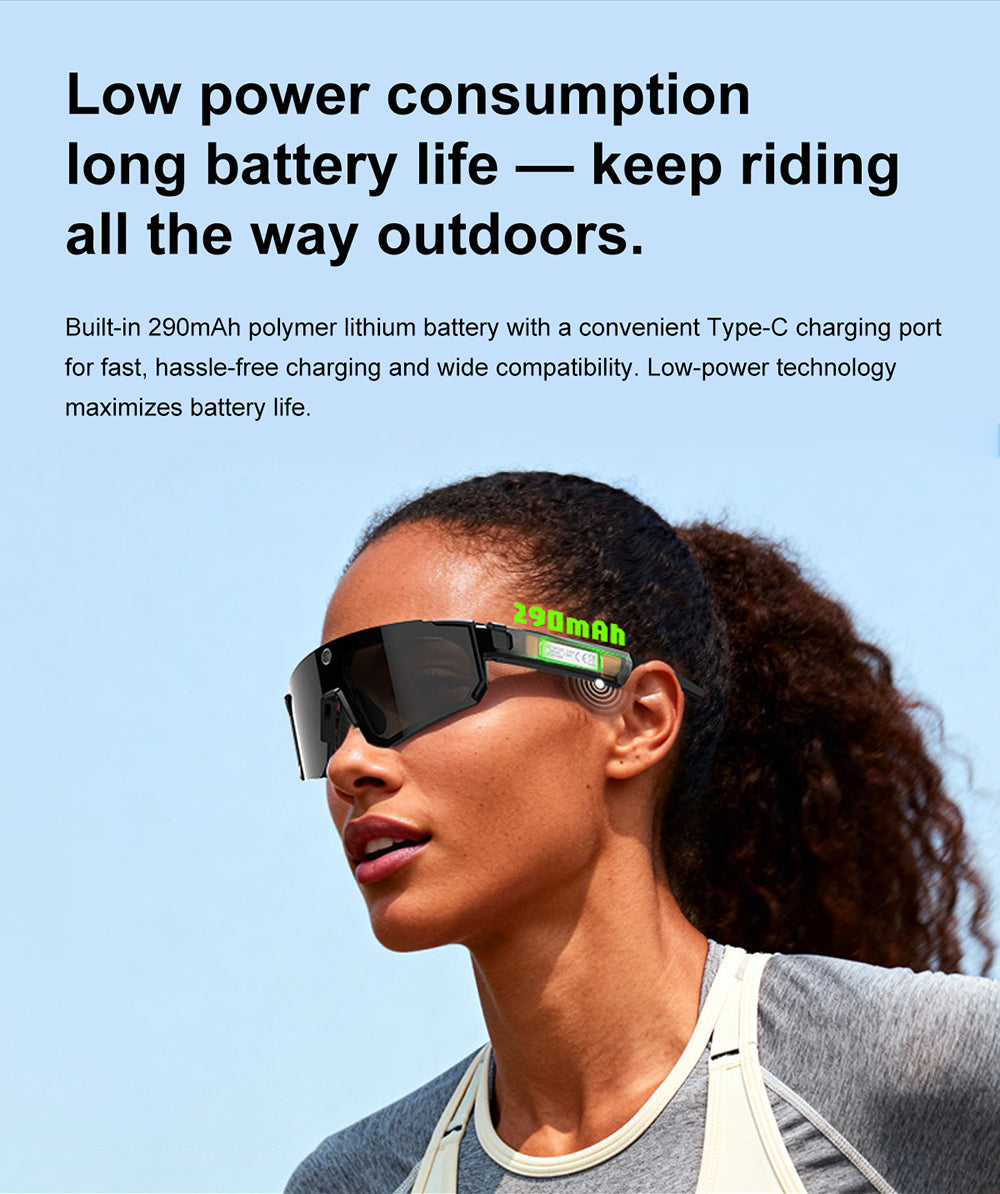 AI Sports Recording Smart Glasses | 8MP First-Person Camera EIS Anti-Shake Cycling Sunglasses with AI Voice Assistant, Bluetooth Call & Wi-Fi Transfer