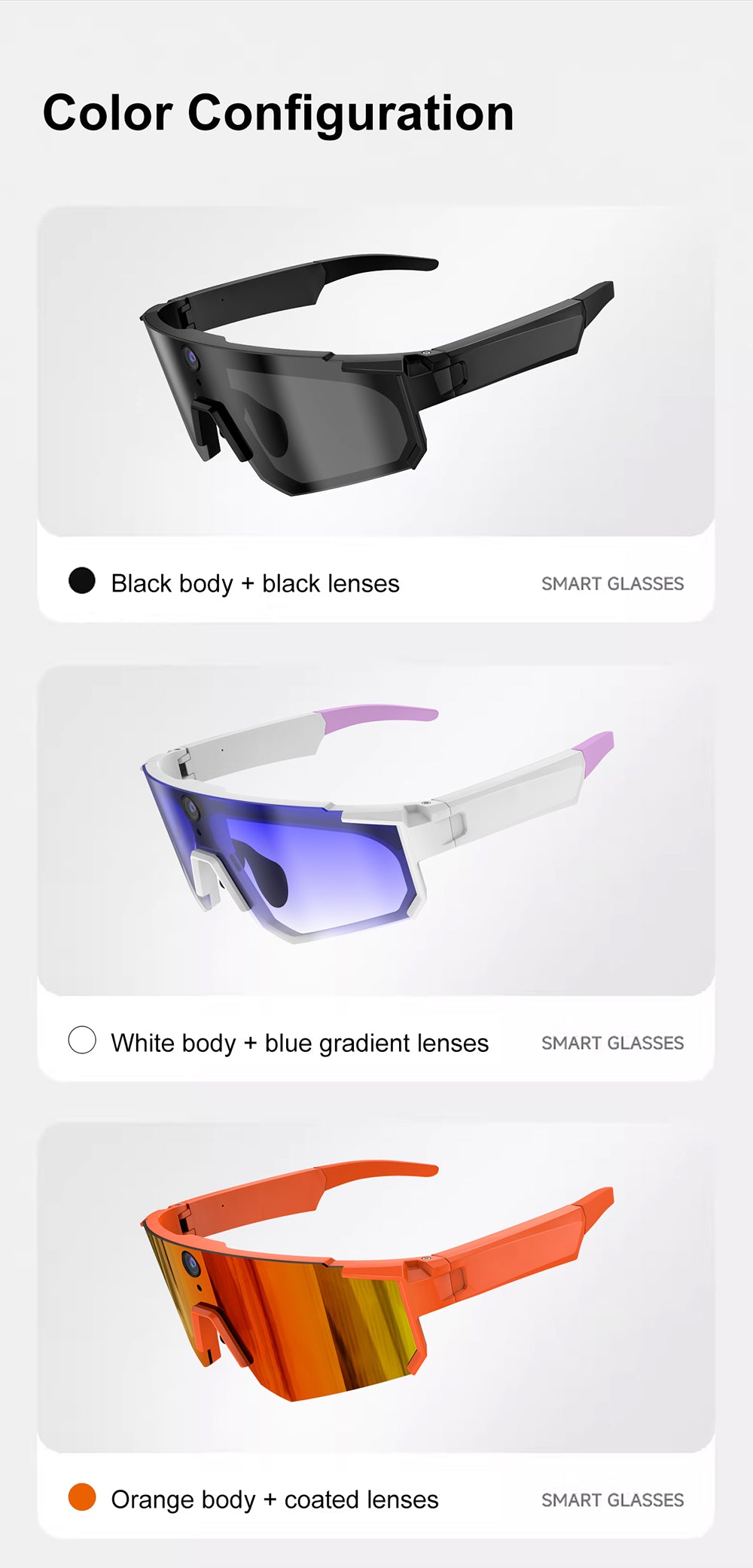 AI Sports Recording Smart Glasses | 8MP First-Person Camera EIS Anti-Shake Cycling Sunglasses with AI Voice Assistant, Bluetooth Call & Wi-Fi Transfer