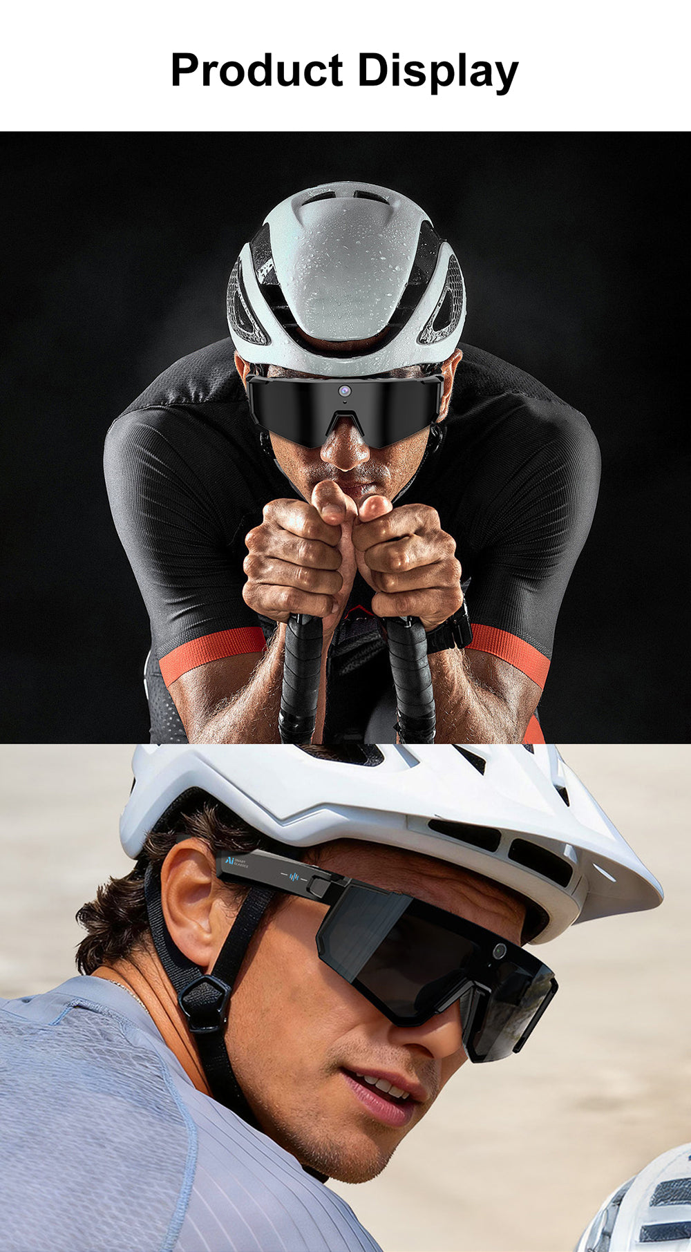 AI Sports Recording Smart Glasses | 8MP First-Person Camera EIS Anti-Shake Cycling Sunglasses with AI Voice Assistant, Bluetooth Call & Wi-Fi Transfer