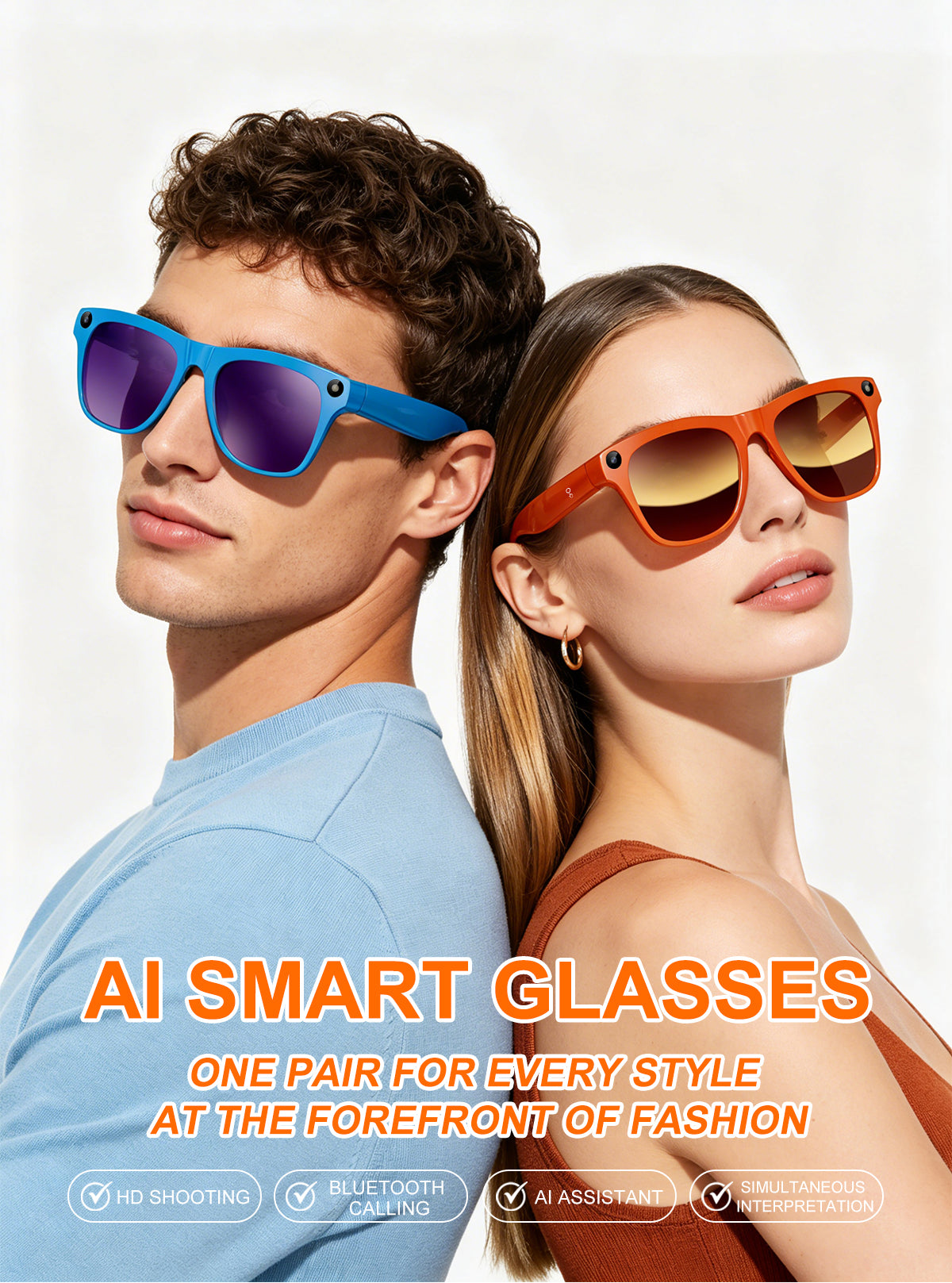 Fashion AI Smart Recording Sunglasses, 40g Ultra Light 8MP 1080P Anti-Shake Camera Glasses with Bluetooth Call, Real-Time Translation & AI Voice Assistant
