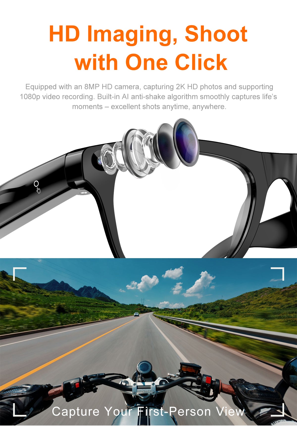 Fashion AI Smart Recording Sunglasses, 40g Ultra Light 8MP 1080P Anti-Shake Camera Glasses with Bluetooth Call, Real-Time Translation & AI Voice Assistant