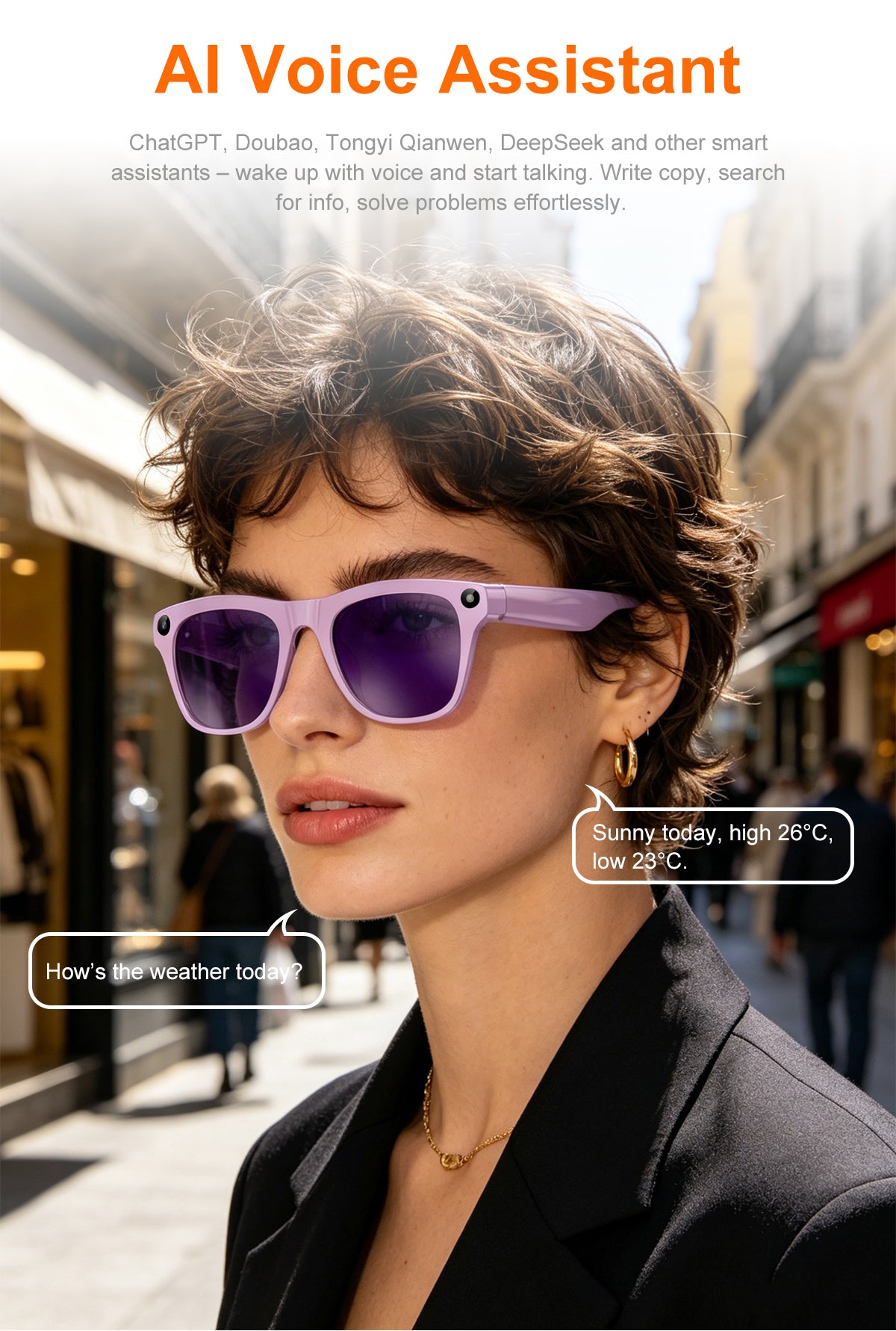 Fashion AI Smart Recording Sunglasses, 40g Ultra Light 8MP 1080P Anti-Shake Camera Glasses with Bluetooth Call, Real-Time Translation & AI Voice Assistant