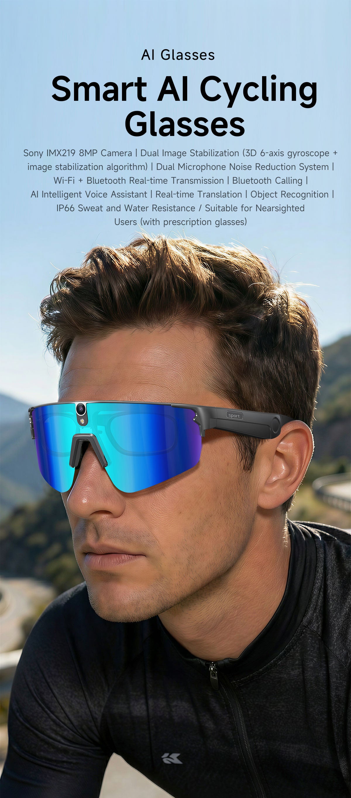 Sports Smart Glasses for Riding | Built-in Camera & AI Audio Recorder, Anti-Vibration, Open-Ear Headphones