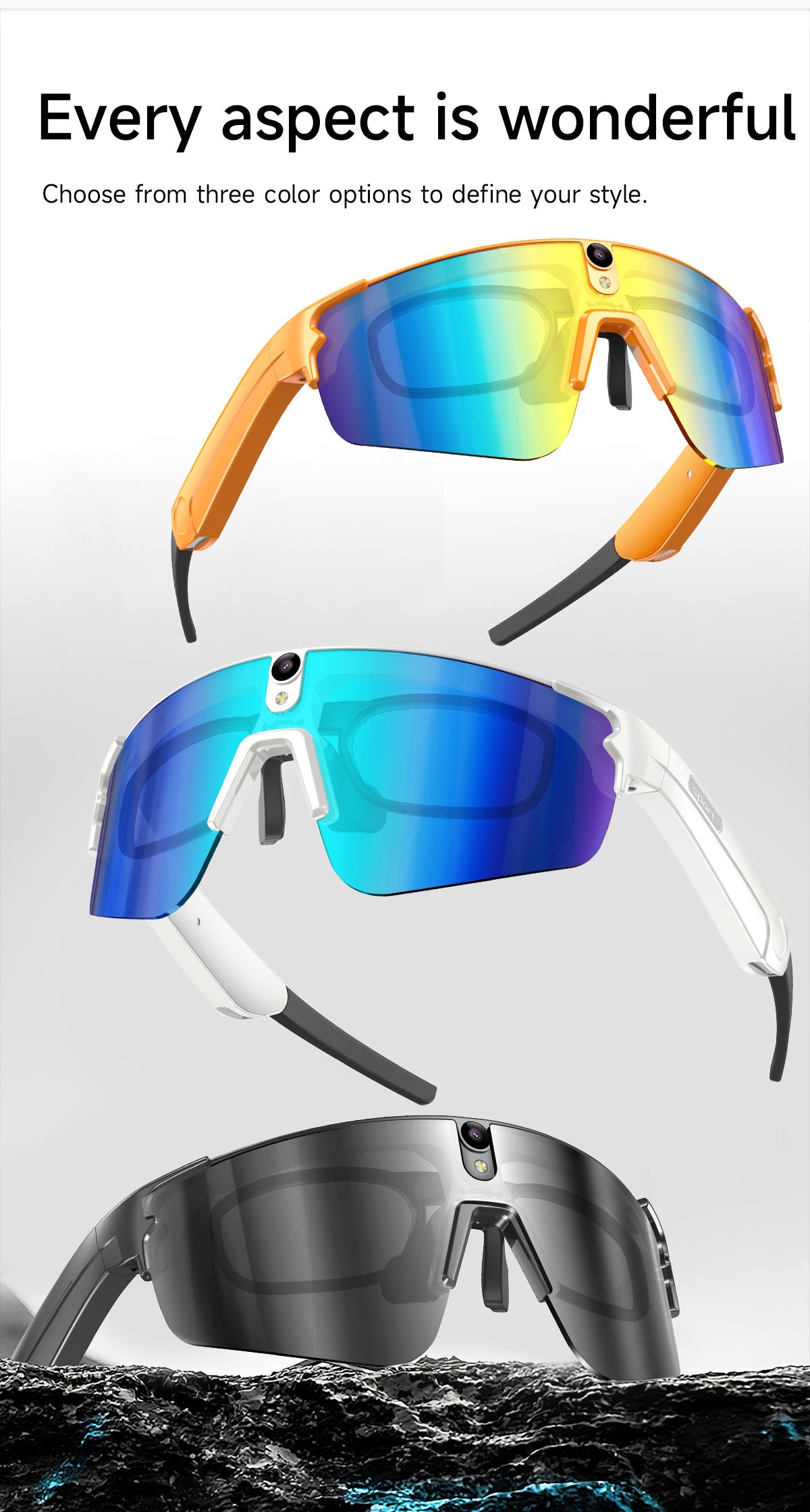 Sports Smart Glasses for Riding | Built-in Camera & AI Audio Recorder, Anti-Vibration, Open-Ear Headphones