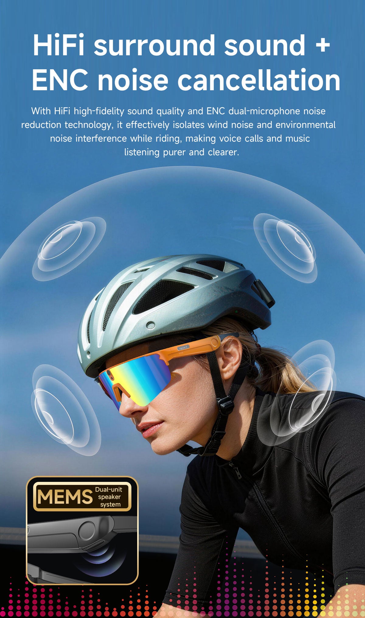 Sports Smart Glasses for Riding | Built-in Camera & AI Audio Recorder, Anti-Vibration, Open-Ear Headphones
