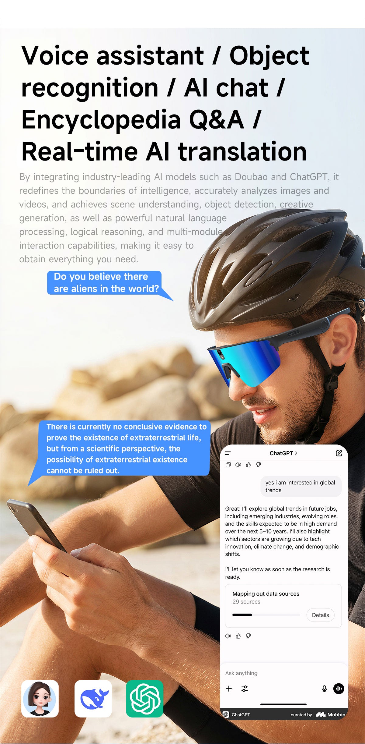 Sports Smart Glasses for Riding | Built-in Camera & AI Audio Recorder, Anti-Vibration, Open-Ear Headphones