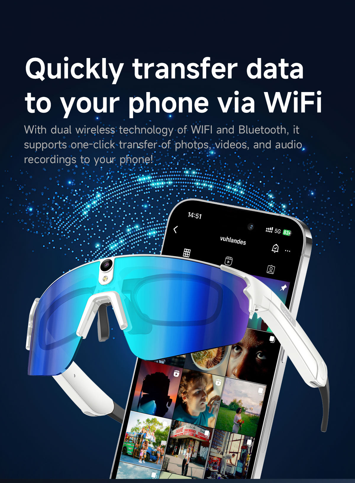 Sports Smart Glasses for Riding | Built-in Camera & AI Audio Recorder, Anti-Vibration, Open-Ear Headphones