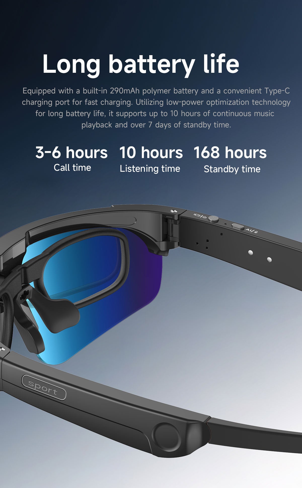 Sports Smart Glasses for Riding | Built-in Camera & AI Audio Recorder, Anti-Vibration, Open-Ear Headphones