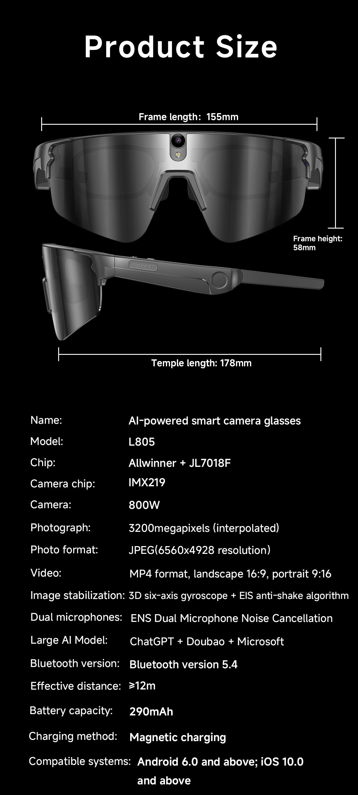 Sports Smart Glasses for Riding | Built-in Camera & AI Audio Recorder, Anti-Vibration, Open-Ear Headphones