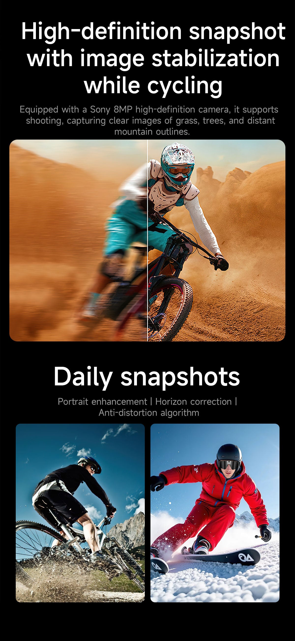 Sports Smart Glasses for Riding | Built-in Camera & AI Audio Recorder, Anti-Vibration, Open-Ear Headphones